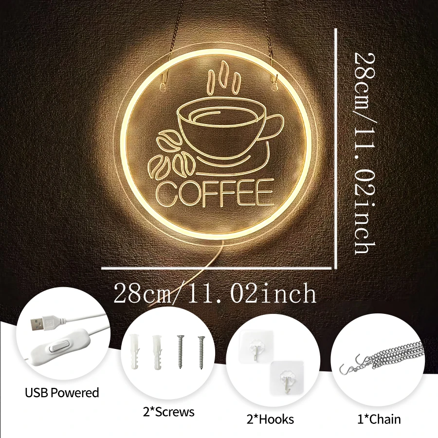 لافتة نيون القهوة لديكور الحائط، ضوء نيون LED للمقهى، البار، المنزل، المطعم، المتجر، كهف الرجل، الحفلات، عيد الميلاد، الهالوين