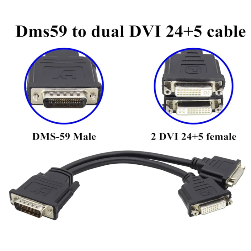 30cm DMS-59 59 Pin to 2 DVI 24+5  Male to Female Y Splitter Video Cable Adapter For Computer Host Graphics Card Dual Video Cable