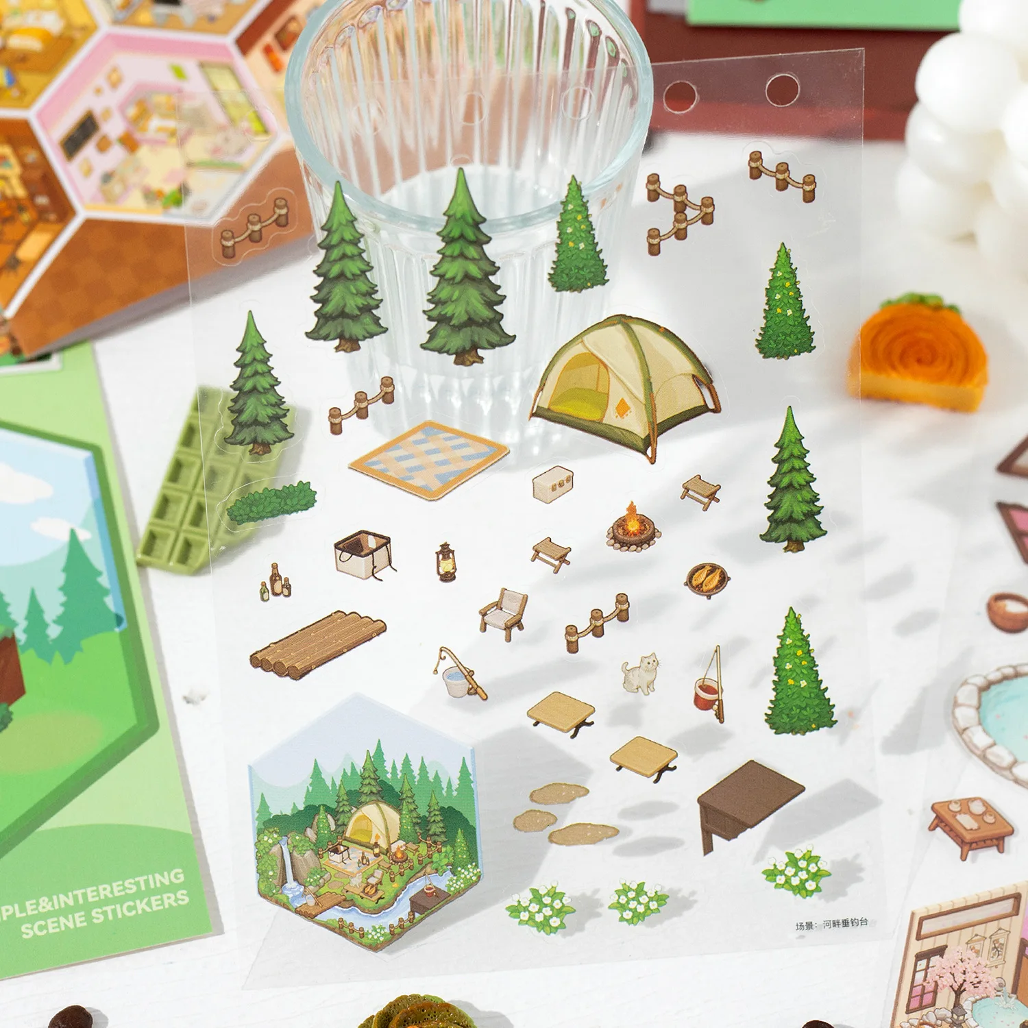 Cartoon 3D Landscape Sticker Book Visual Stacking DIY Pocket Cabin Scene Stickers Miniature Scene Stickers Children Gift