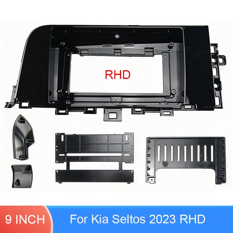 For Kia Seltos 2023 9 Inch RHD Car Radio Fascia Frame UV Black Dashboard Screen Mount Trim Kit