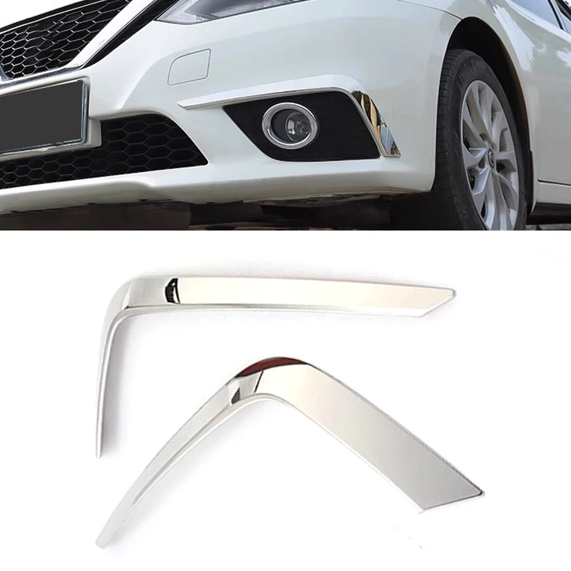 Front Bumper Fog Light Lamp Strip Trim Cover Stainless Steel Silver Carbon Fiber Sticker For Nissan Sentra 2016 2017 2018 2019