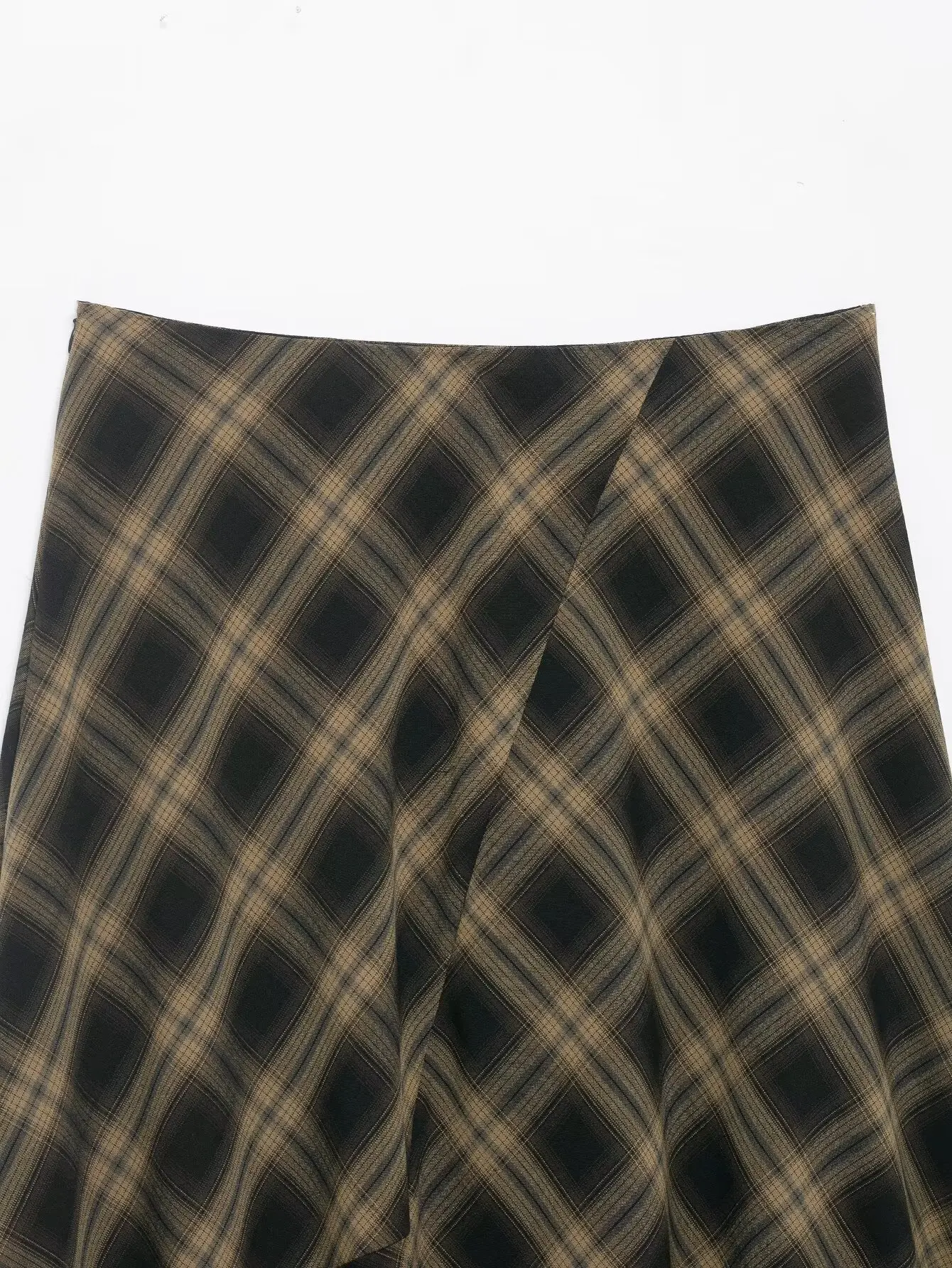 Frühling Neuheit Karierter Rock mit Spitzenbesatz Asymmetrischer Saum Damen Eleganter A-Linien-Rock mit Reißverschluss Midi-Röcke Vintage Party-Röcke 2026 Neu – Detail 6