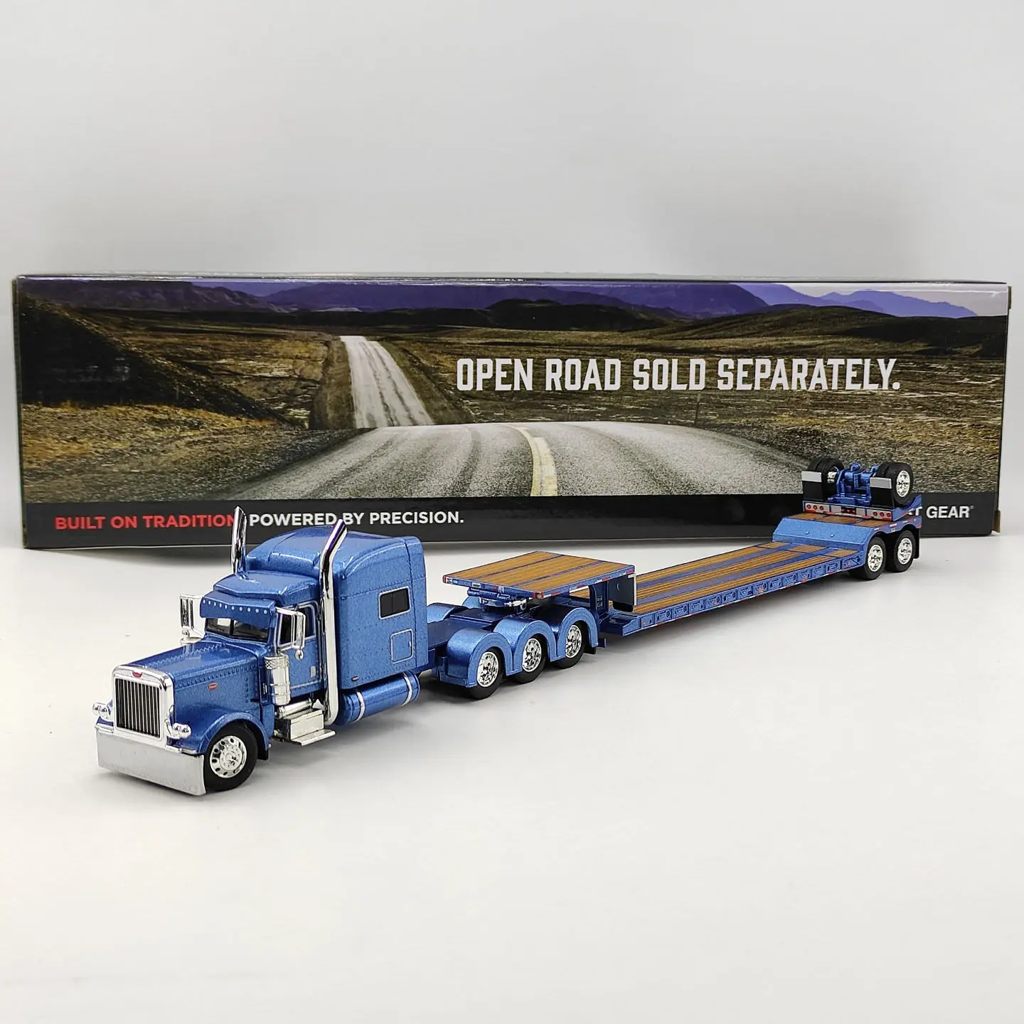 Modelo de coche de aleación azul, camión con remolque de plataforma, escala 1:64, DCP 389 W/70, fundido a presión.