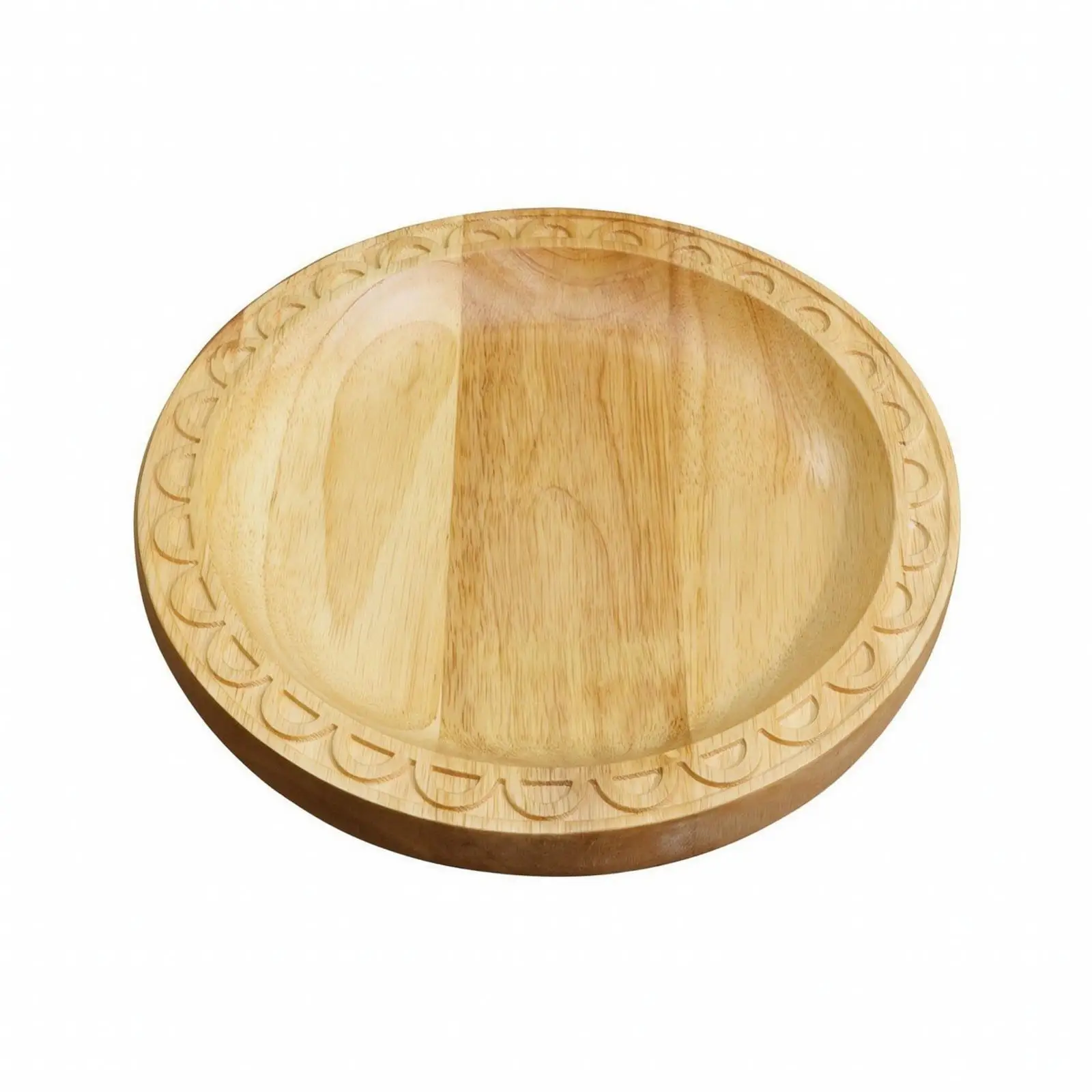 Solid Wood Roasted Meat Serving Plate with Visible Grain Elegant Carved Edge Platter for Sharing Meals at Table