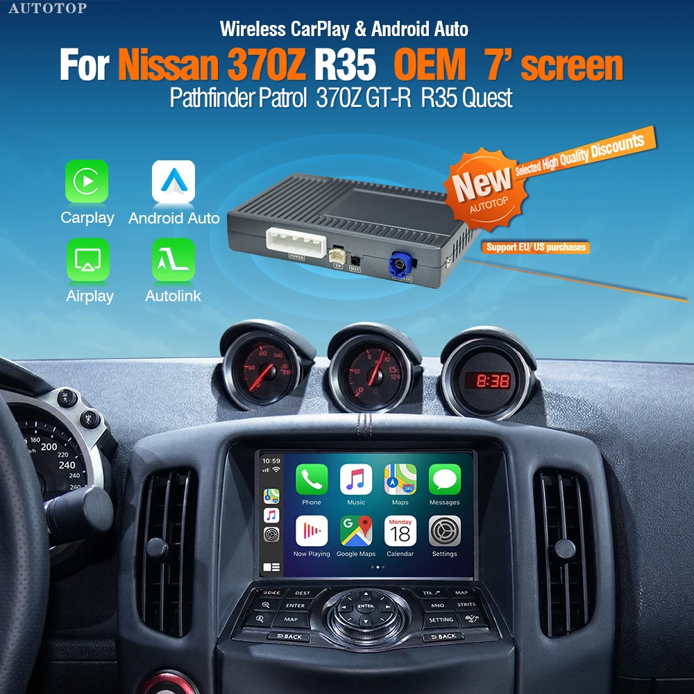 Module de mise à niveau CarPlay sans fil AUTOTOP pour Nissan 370Z Patrol R35 2010-2019 QX80 Android Auto Airplay Caméra Navigation BT AUX