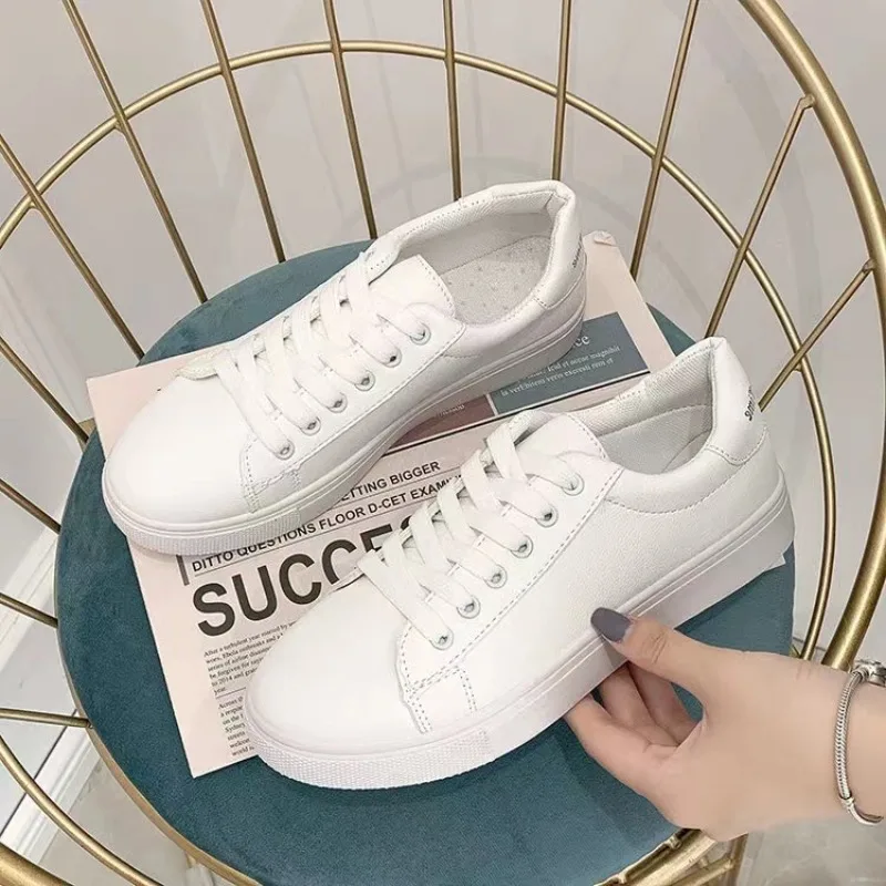 

2024 new style women's sports shoes fashionable breathable vulcanized shoes thick-soled white lace-up casual shoes