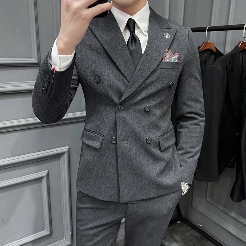 

Свадебный костюм жениха, жилет, брючный комплект, модный повседневный однотонный костюм высокого качества с лацканами, двубортный комплект из трех предметов