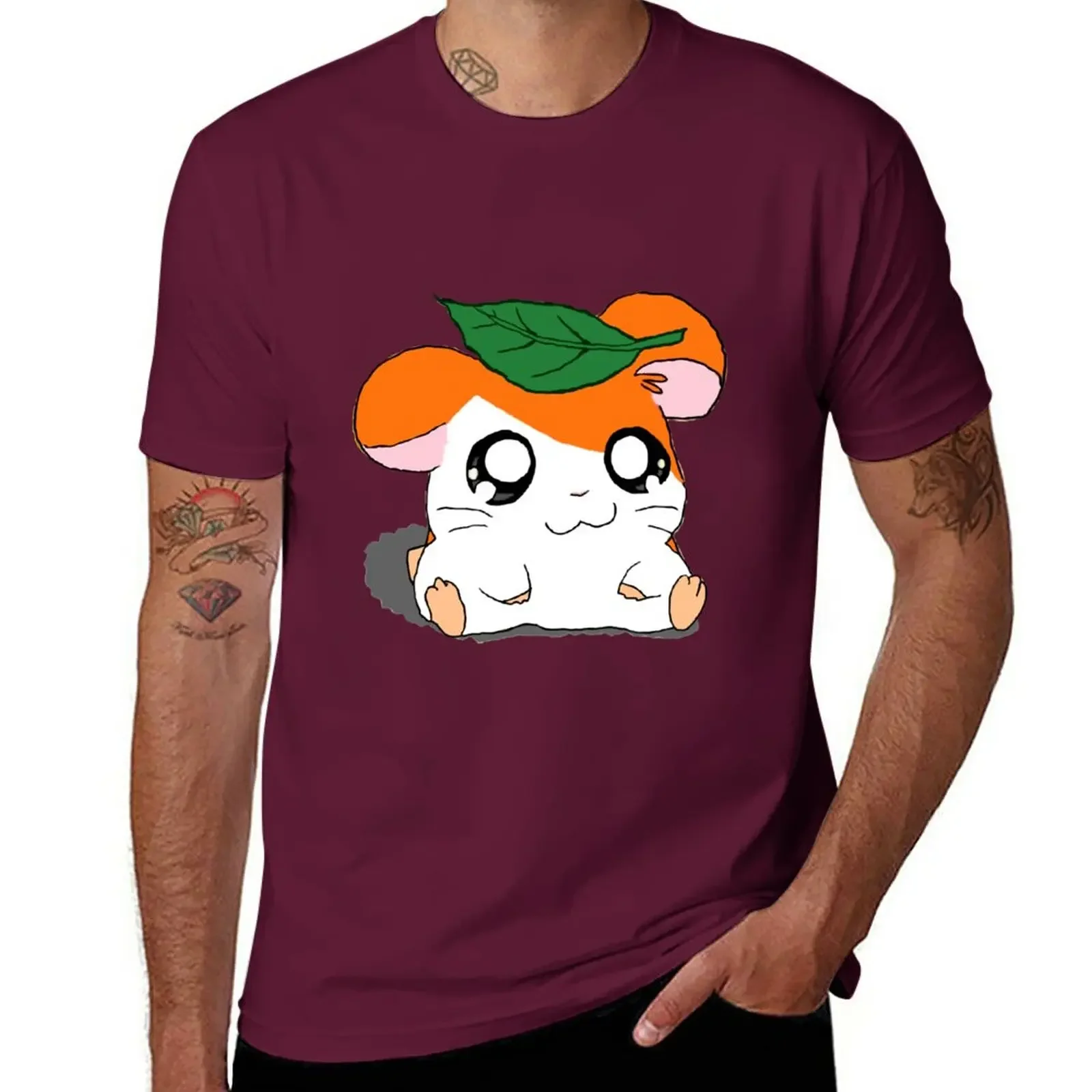 Hamtaro with Leaf Aesthetic clothing boys whites hippie plus sizes for lnformal tops heavyweight style manga streetweat harajuku