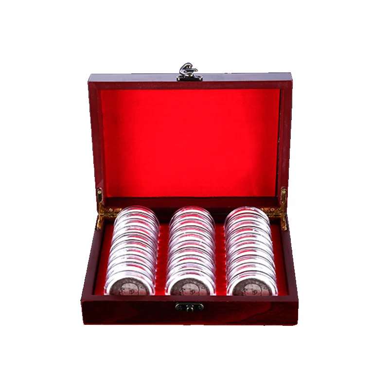 30Pcs Round Coins Case Holders Storage Container Display Cases Wooden Box Commemorative Coins Collection Box