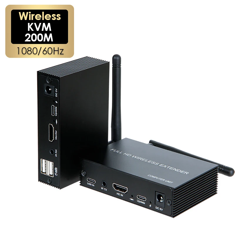 

1 Pair Wireless KVM 200m Video Audio HDMI-compatible Transmitter Receiver Extender Display Adapter Support Mouse and Keyboard