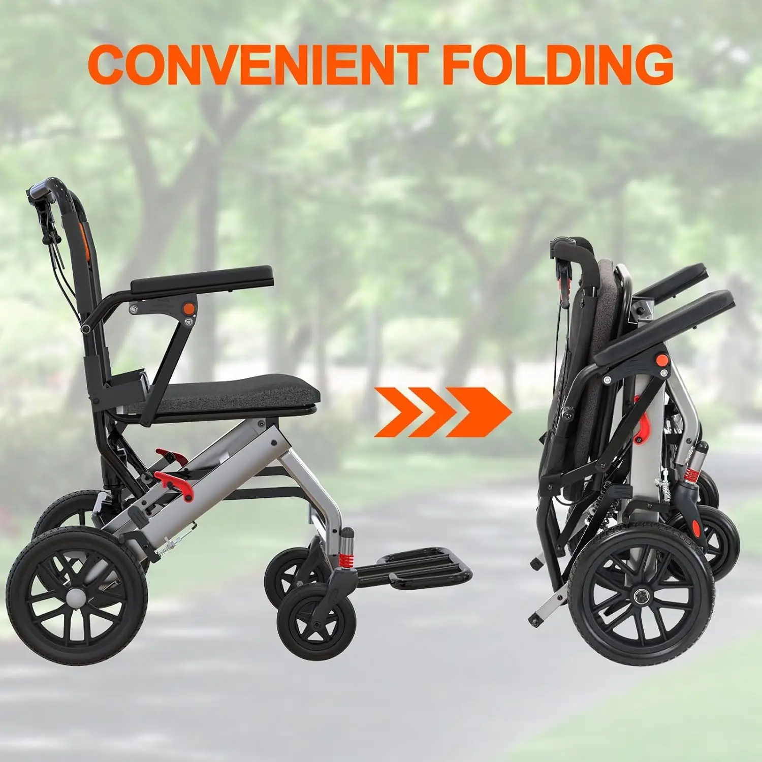 Folding Transport Wheelchair with Locking Handbrake