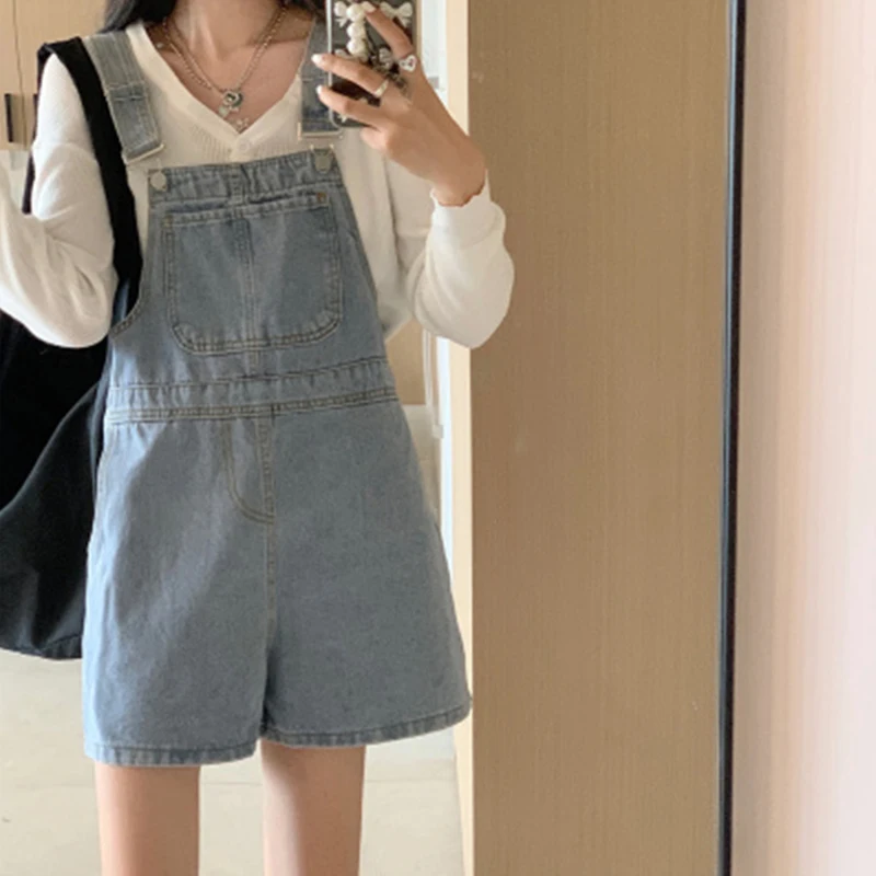 Blue Denim Shorts Female 2024 Summer Loose Wide Leg Shorts Korean Jumpsuit Shorts for Women Streetwear