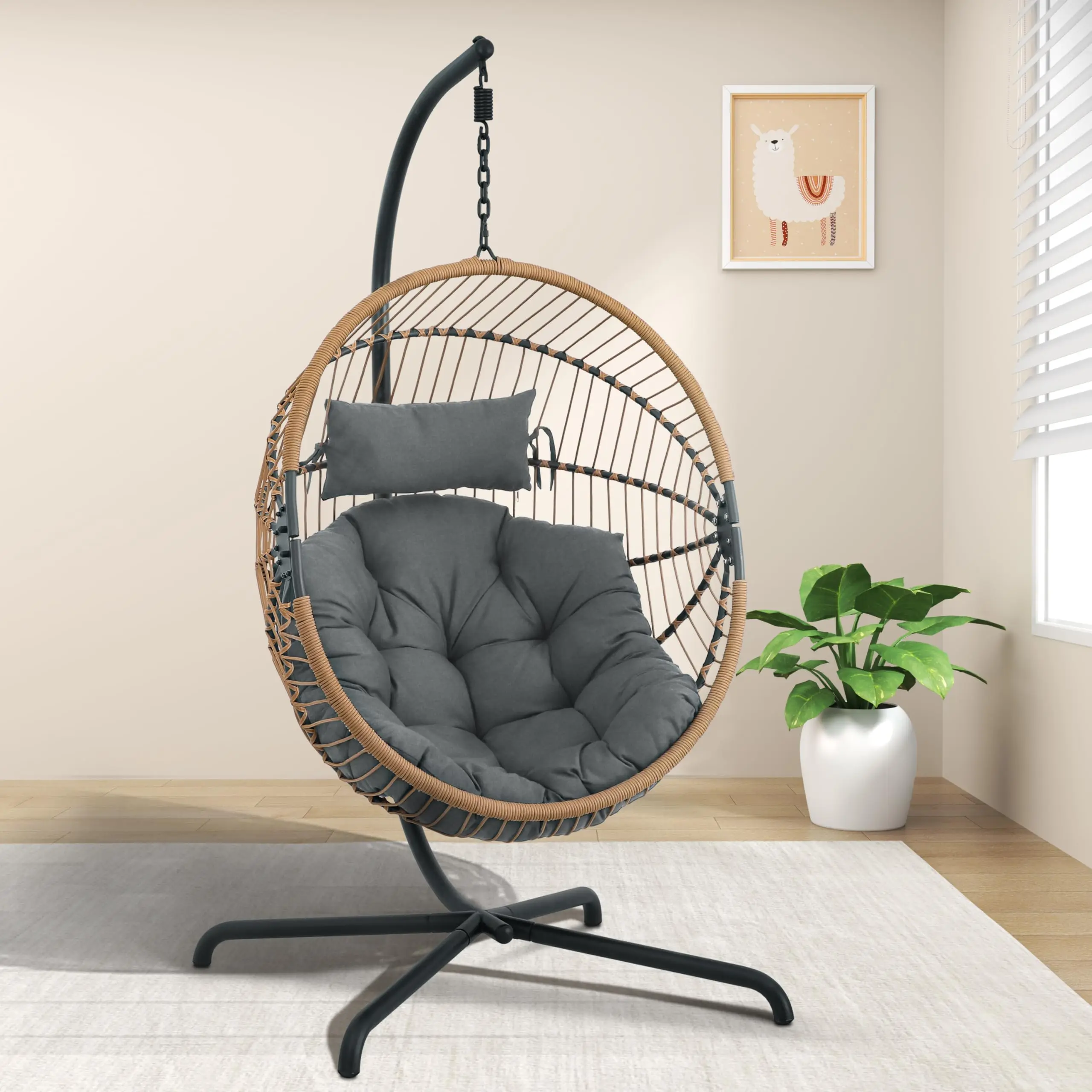 

Ready to Ship Promotion Modern Indoor/Outdoor Patio Swings Egg Hanging Swing Chair with Stand