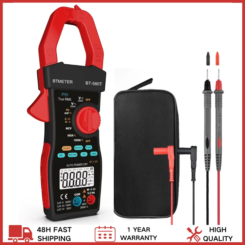 

BTMETER Digital Clamp Meter for PV Industry, 6000 Counts TRMS, Measures 600A/1000A AC/DC Current & 2000V AC/DC Voltage, with NCV
