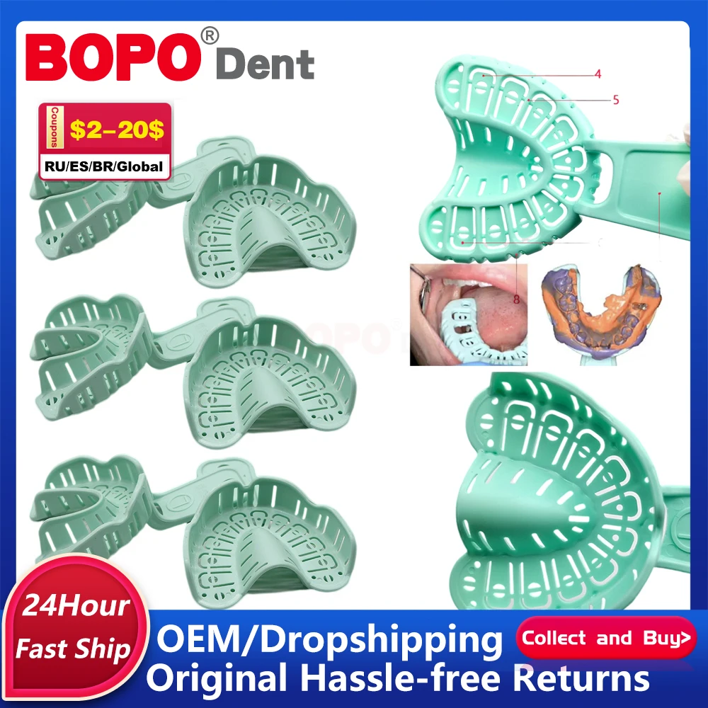 

3 pairs S/M/L Dental Implant Tray Green Full Mouth Removable Partial Mold Tray Easy To Fold Baffle Plastic Dentist Tool Material