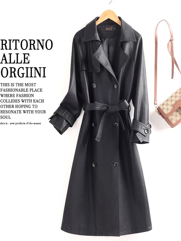   Ning 本革コート レディース ミッドレングス イープスキン スリムフィット 膝丈 ウインドブレーカー ジャエット 韓国風 春秋