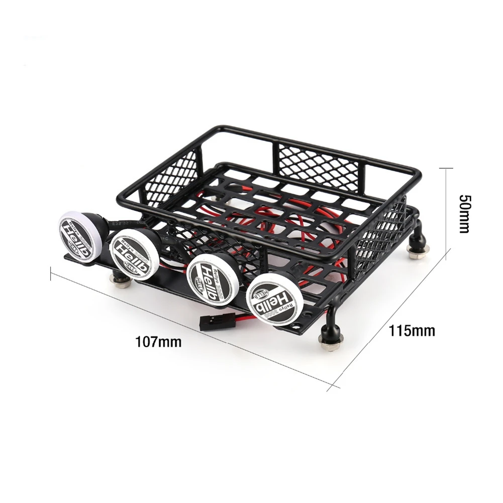 Metal 115X107Mm Luggage Carrier Roof Rack with Spotlights for Tamiya CC01 CR01 RC4WD D90 Axial SCX10 1/10 RC Crawler Car