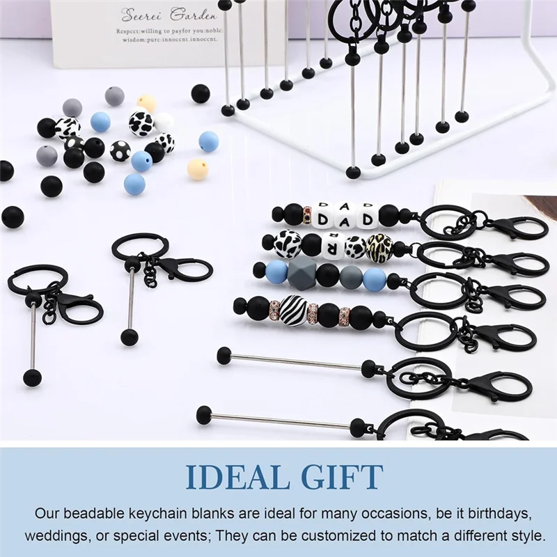 【Flash Sale】24 PCS Beadable Keychain Bars Bulk Metal Beaded Keychain Zinc Alloy For Beads DIY Blank Keychain For Bead Keychain C