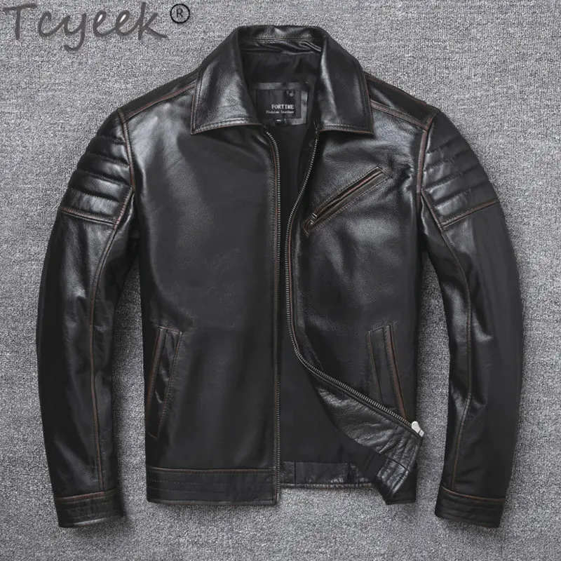 

Tcyeek Men's Leather Jacket Fashion Casual Cowhide Coats and Jackets Genuine Leather Jacket Men Clothing Veste Cuire Homme Zm