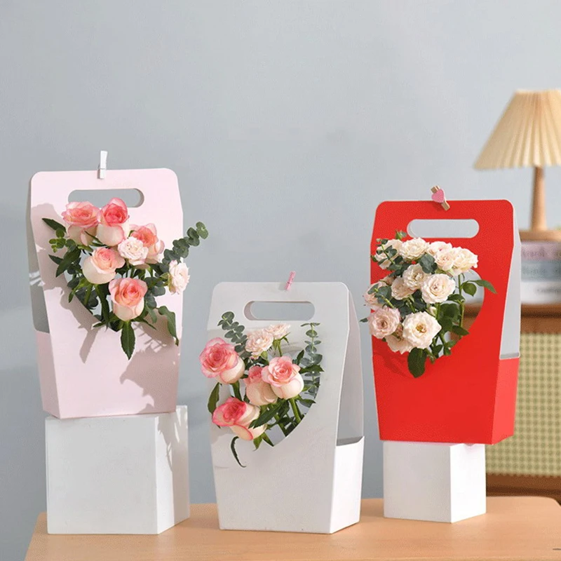 1Pc Portable Flower Basket Rose Flower Wrapping Box Gift Bag For Wedding Birthday Christmas Party Flower Bouquet Decor Supplies