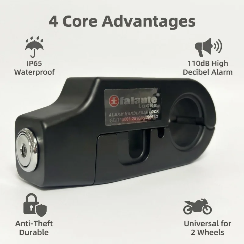 110db Anti-Theft Alarm Motorcycle Handlebar Lock Waterproof Aluminum Alloy Adjustable Brake Grip Lock for ATV Scooter Security