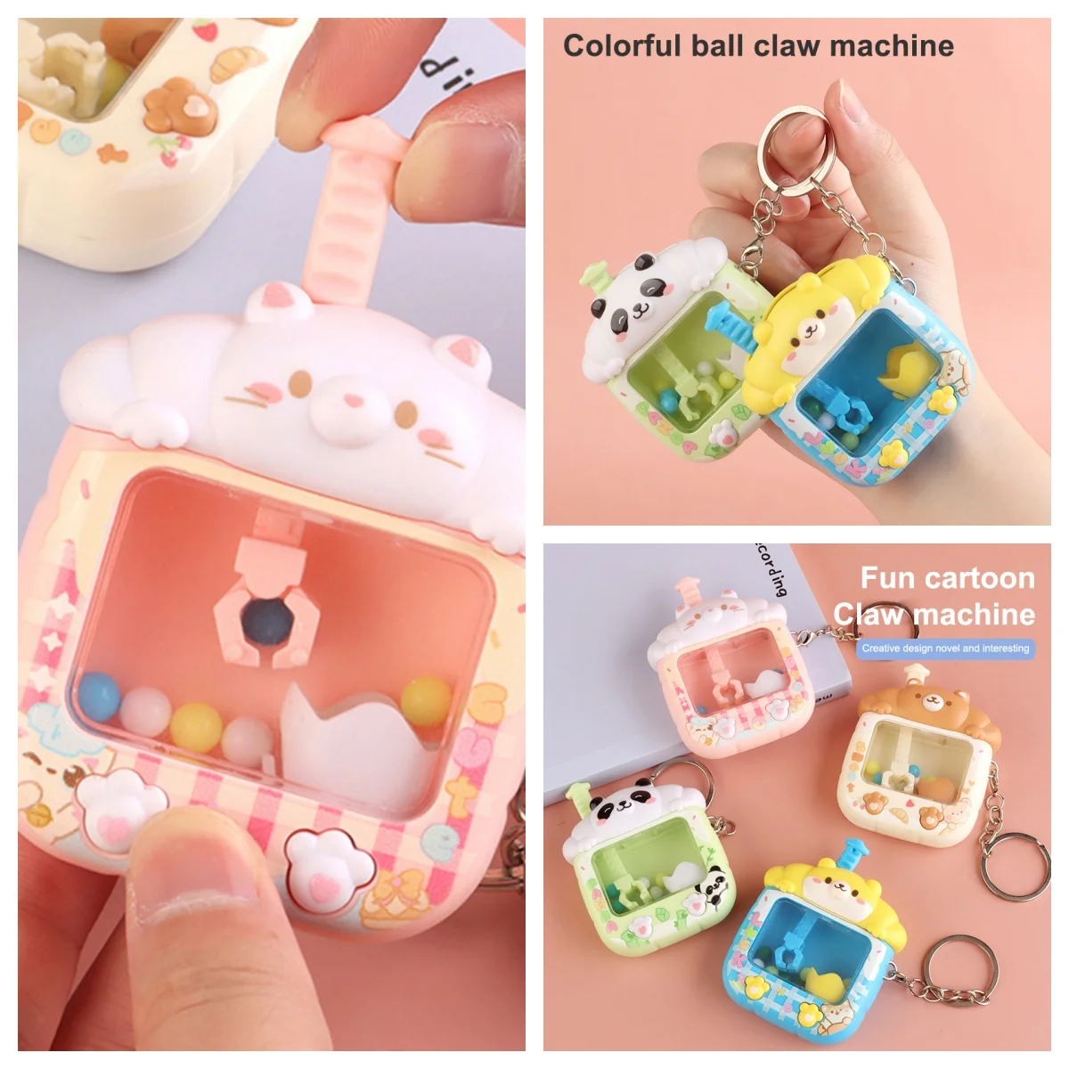 Llavero con máquina de bolas para atrapar, diseño creativo, divertido, pequeño, para el hogar, máquina de grúa, colgante, mochila bonita, decoración, regalos para niños