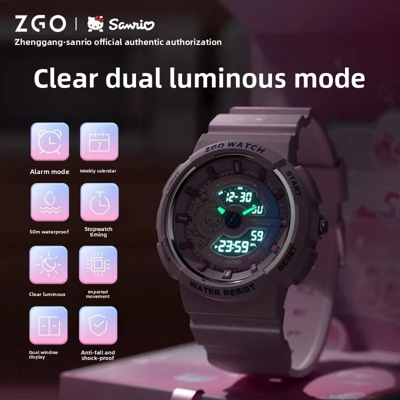 ZGO Co-branded HelloKitty 50th Anniversary Edition Luminous Waterproof Children's Watch Colorful Pink