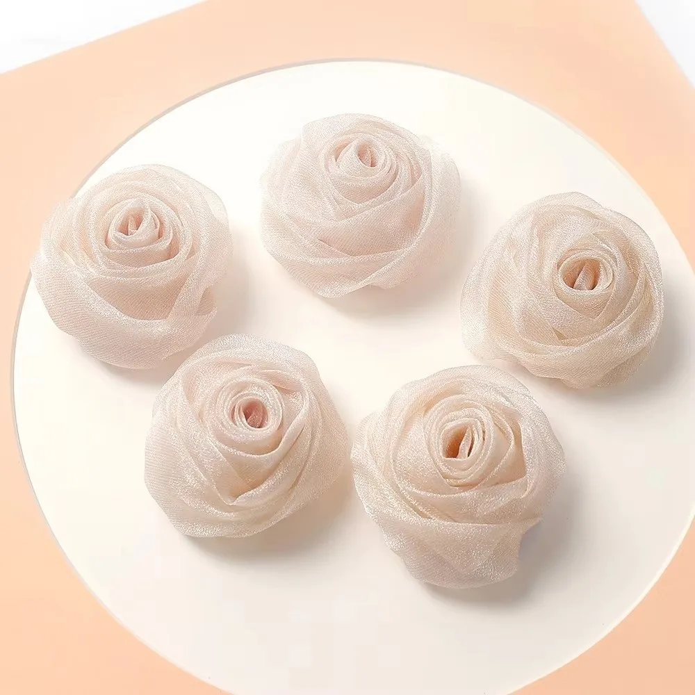 3Pcs 5cm Organza Fabric Rose Flower Fabric Colorful Artificial Flower Head Flower Shape DIY Flower Accessory Hair Accessories
