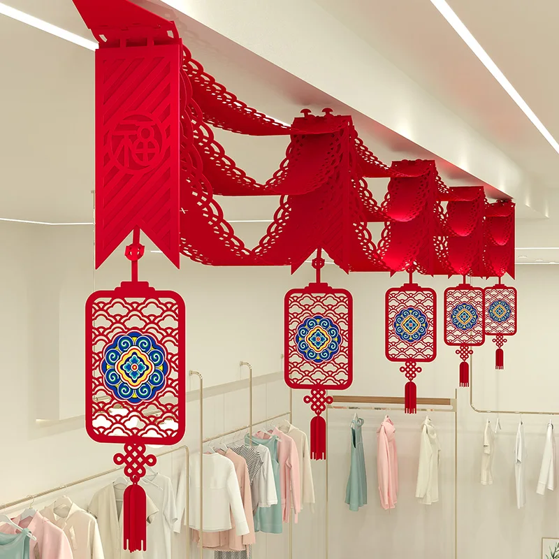 Exquisite Chinese New Year suspended ceiling with floral and festive decorations