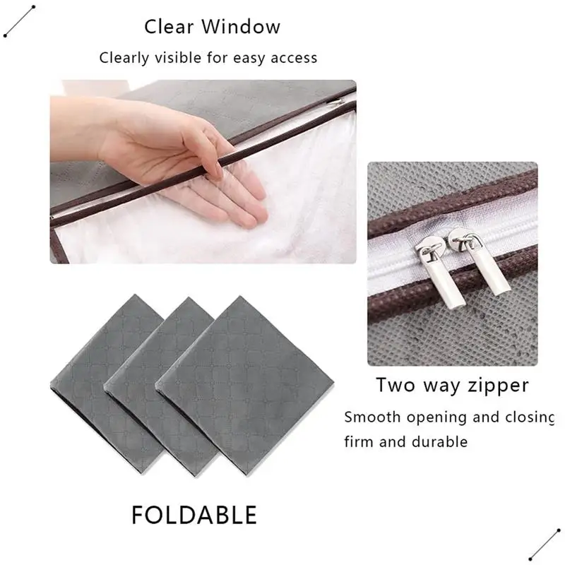 Large Capacity Clothes Storage Bag Comforter,Foldable Organization With Reinforced Handle Zippers For Storage