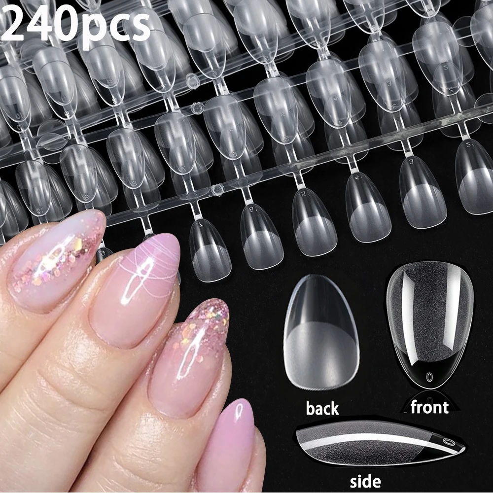 240 ipuçları (24*10 yaprak) Yumuşak Jel Yanlış Çivi Fransız Kare Oval Badem Çivi Uzatma Tam Kapak Yarım Buzlu Çivi Üzerinde Basın