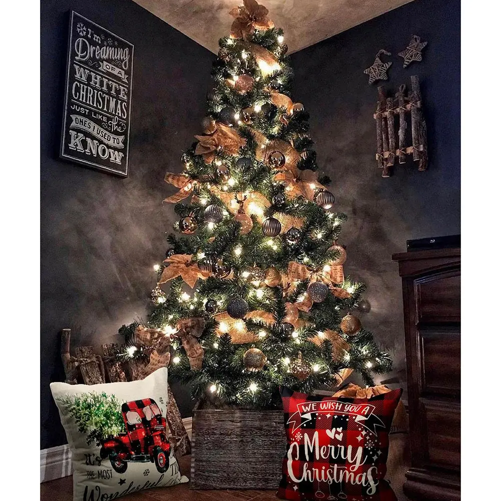 ABVS Christmas Pillow Covers 18X18 Set Of 4, Christmas Decorative Throw Pillows For Couch Sofa Chairs Seating Bench