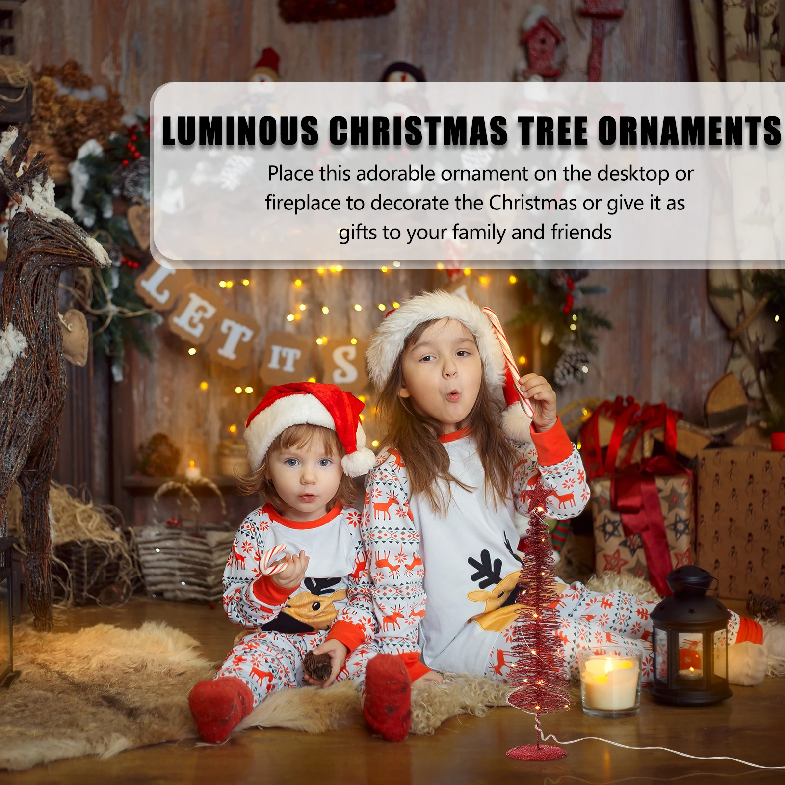 

Glowing Christmas Metal Wire Luminous Xmas nament Festival Desktop Decor Powered Desktop Decor Mini Pine Trees