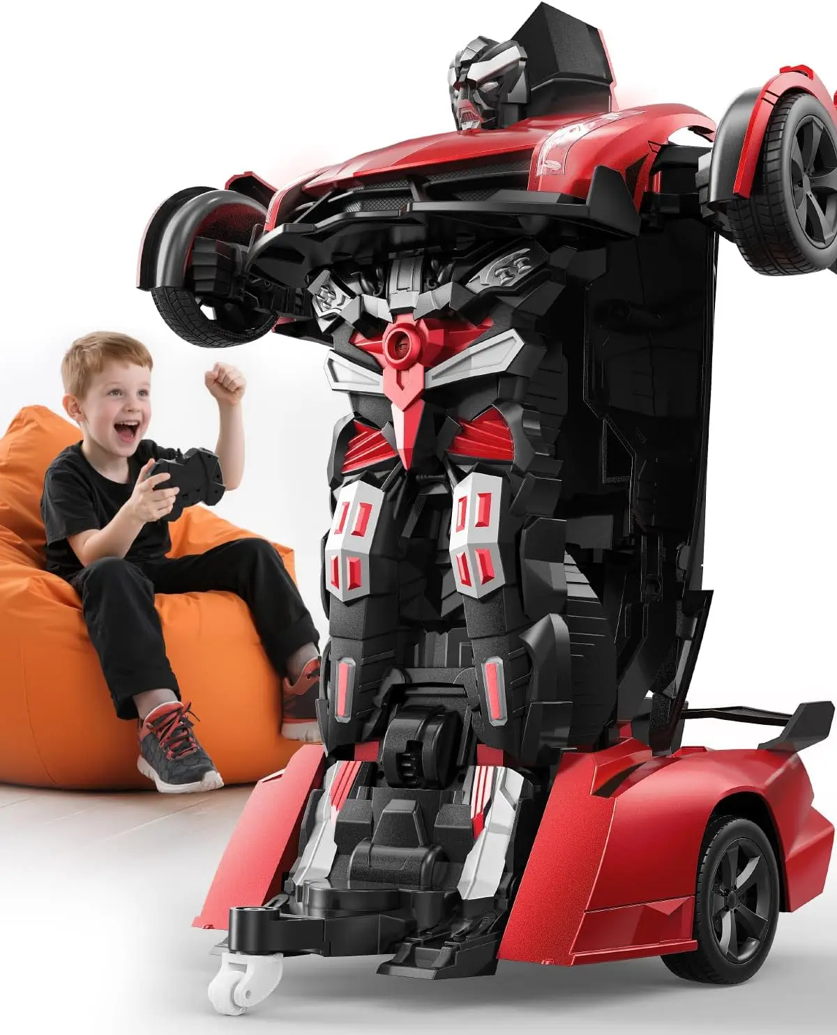 

1:14 Scale 2-in-1 Robot RC Car with Sound, Light, Gesture Sensing & Auto Deformation - Great Gift for Kids 4-6 (Red)