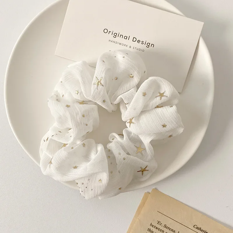 1Pcs Bronzing Small Star Large Intestine Ring Chiffon Cloth Hair Accessories Korean Fat Intestine Ring Head Rope