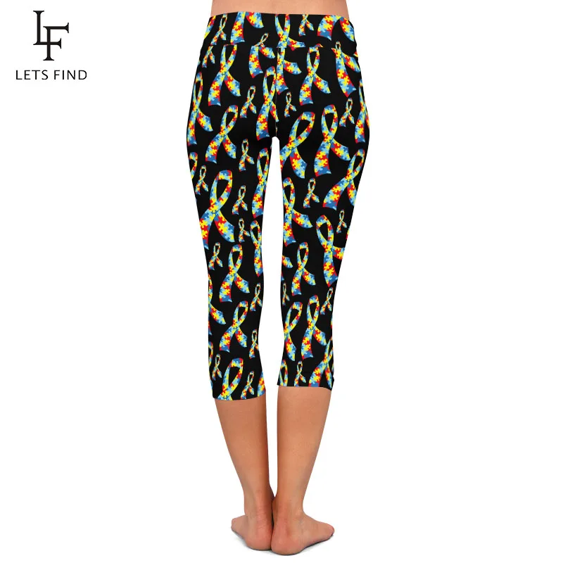 LETSFIND-mallas Capri de cintura alta para mujer, Leggings de cintura alta con estampado Digital, elásticos, ajustados, a media pantorrilla