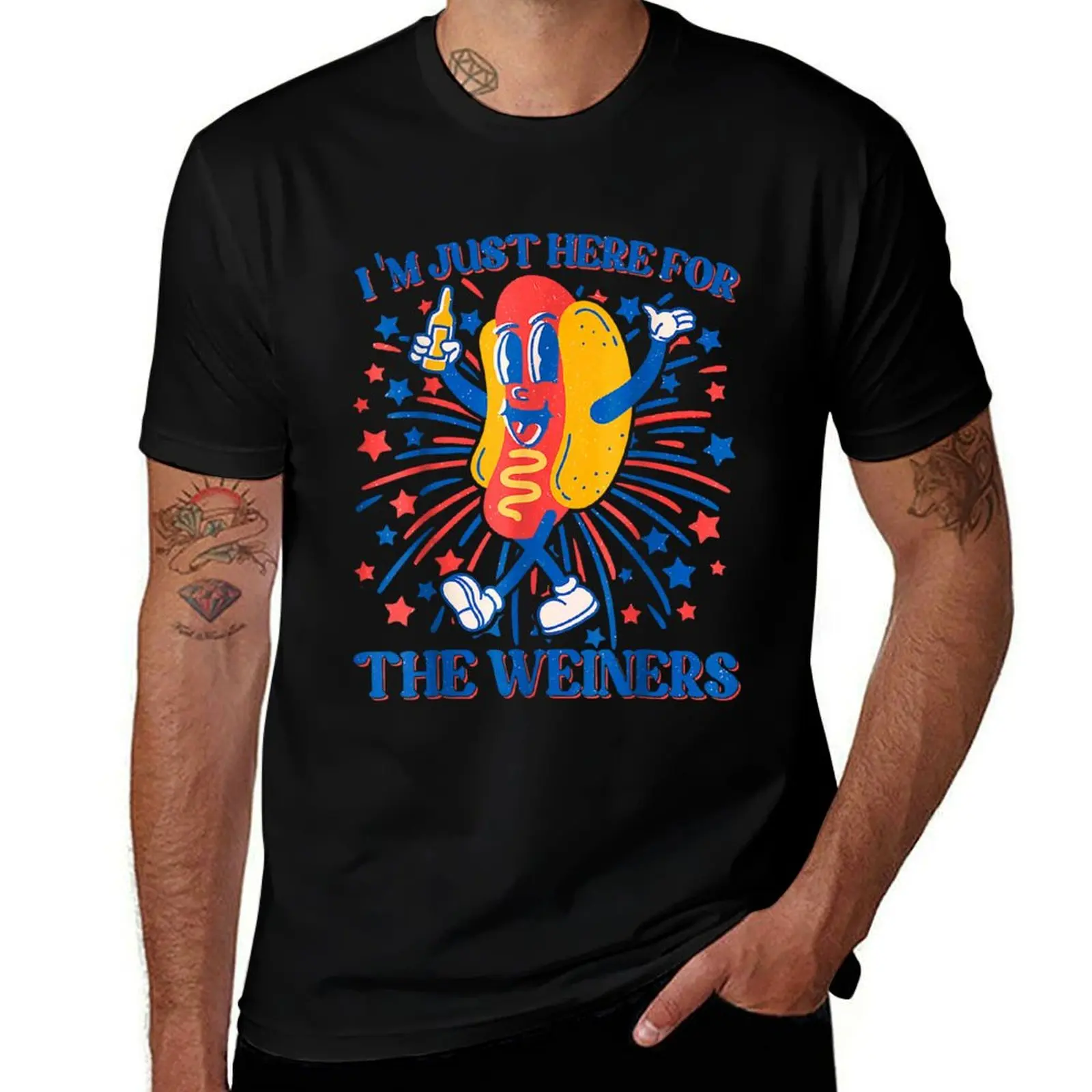 Hot Dog I'm Just Here For The Wieners Shirt, Funny Hotdog 4th of July Shirt, 4th of July Shirt, 4th Of July Party Hot Do T-Shirt