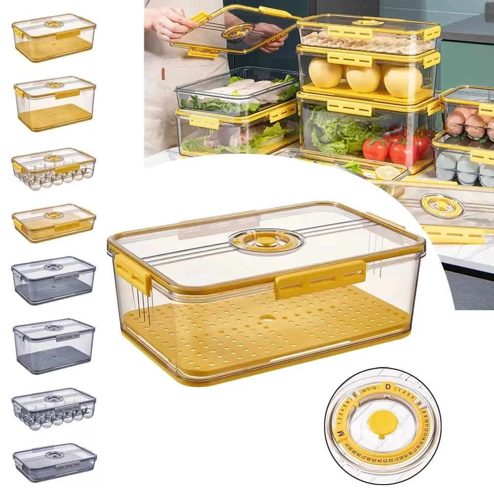 

Food Refrigerator Storage Box Kitchen Storage Container Food Grade PET Plastic Transparent Thicken Timekeeping Frozen Organizer