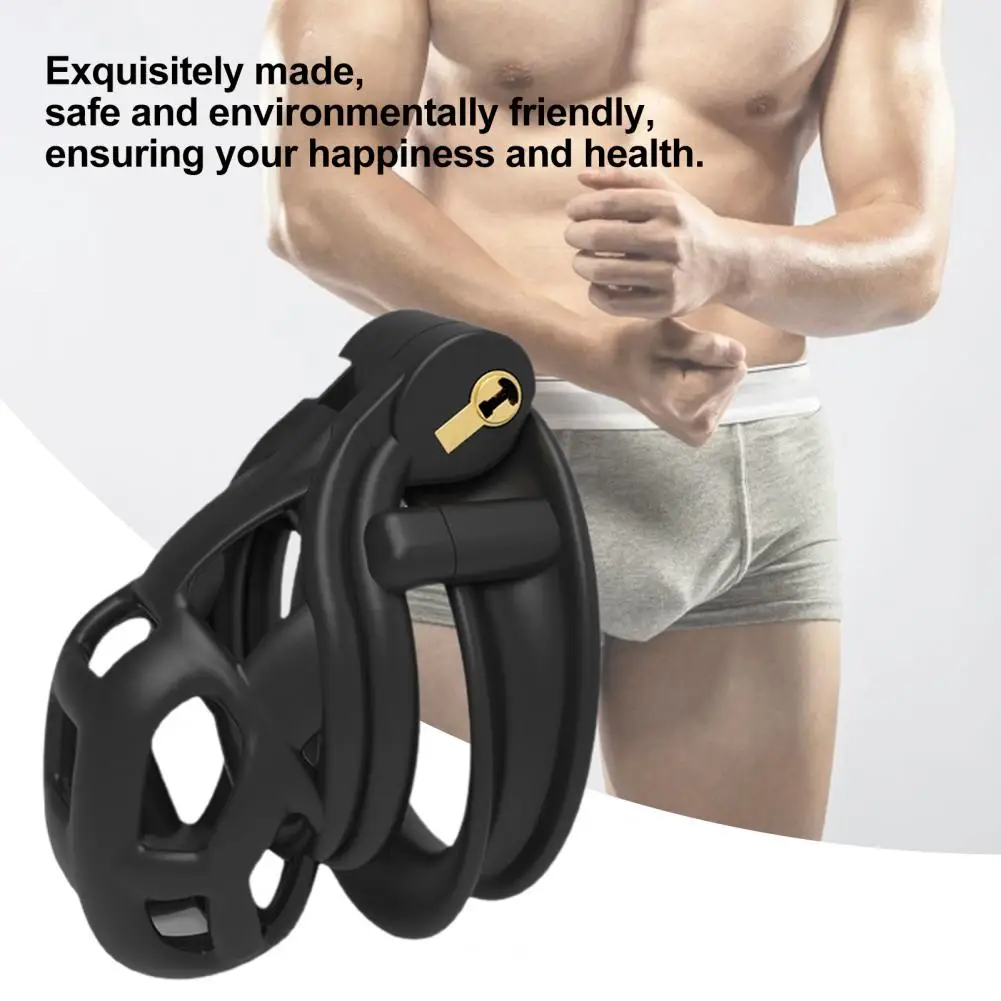 1 Set Male Penis Cage Smooth Surface Male Chastity Device Resin Penis Chastity Cage with 4 Penis Rings Set Home Male Cock Cage