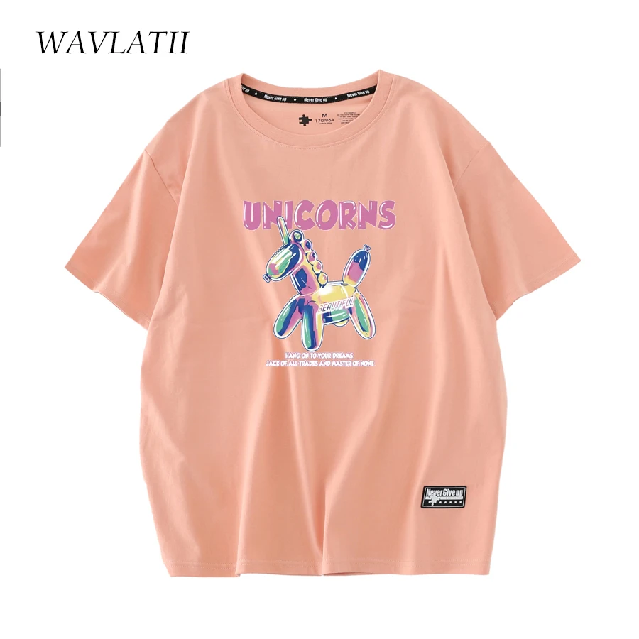 WAVLATII New 2023 Women Sweet Printed T Shirts Female White Black Soft Thick Cotton Summer Tees Lady Short Sleeve Tops WT2231