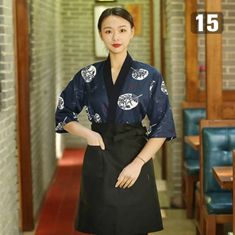 Uniforme de cuisinier unisexe de Style japonais et coréen, chemises, Kimono, vêtements de travail de serveur, hauts de Chef Sushi, salopette de Restaurant, vestes de travail de serveur