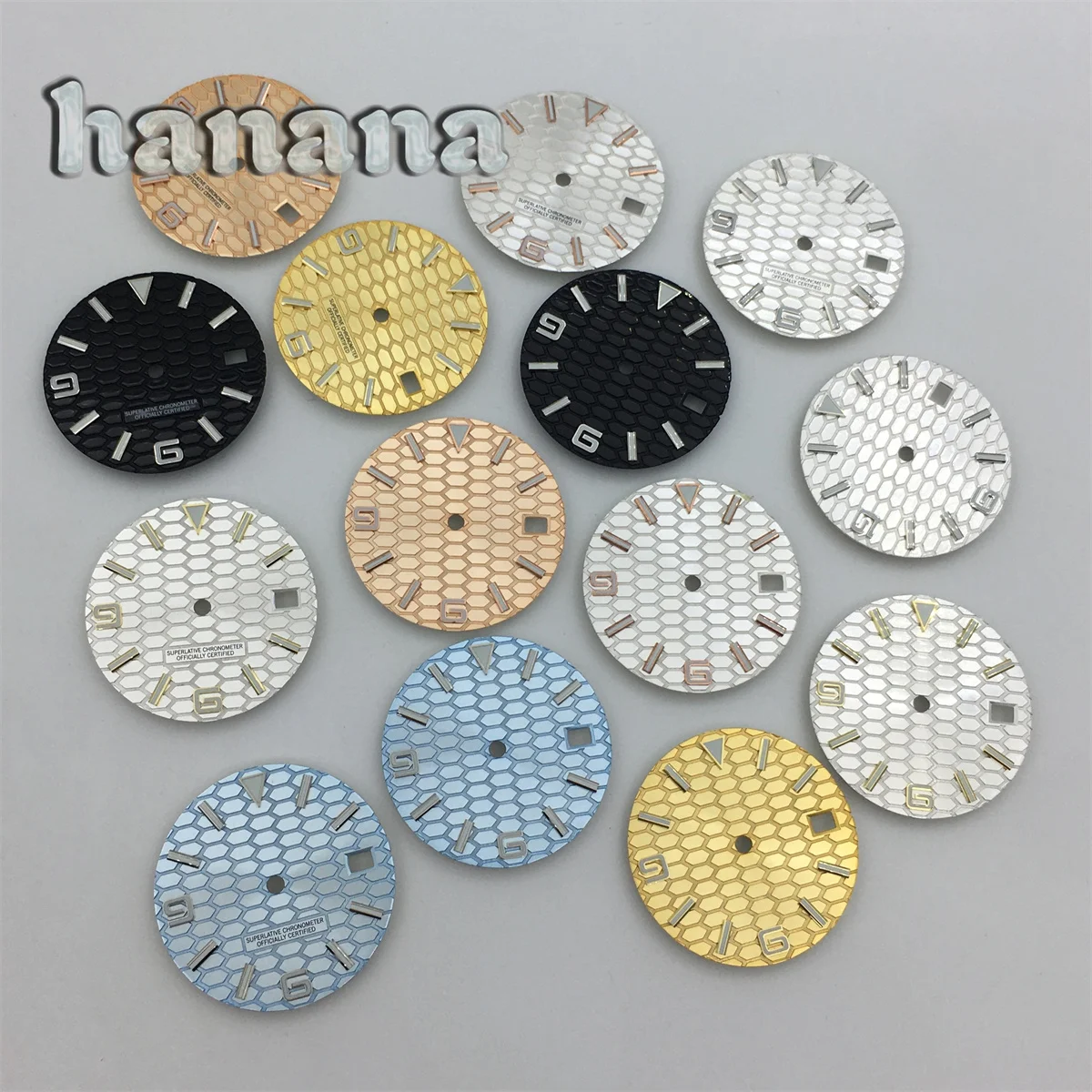 قرص NH35 متدرج على شكل قرص العسل Sunburst قرص 29 ملم مع أيدي مناسب لحركة NH35A وNH36 أجزاء الساعة المضيئة باللون الأخضر C3