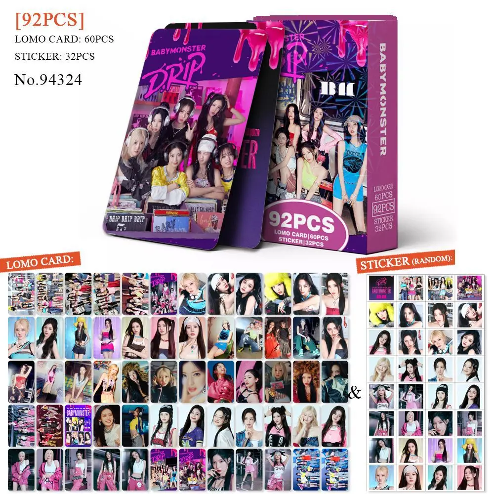 92Pcs/Set BABYMONSTER Idol New Album DRIP Lomo Cards HARAM AHYEON RORA ASA RUKA CHIQUITA HD Printd Photocards Stickers Fans Gift