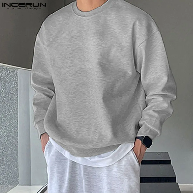 INCERUN-Tops de estilo coreano para hombre, jerseys sencillos con letras estampadas, ropa de calle informal, sudaderas de manga larga con cuello redondo, S-5XL 2024