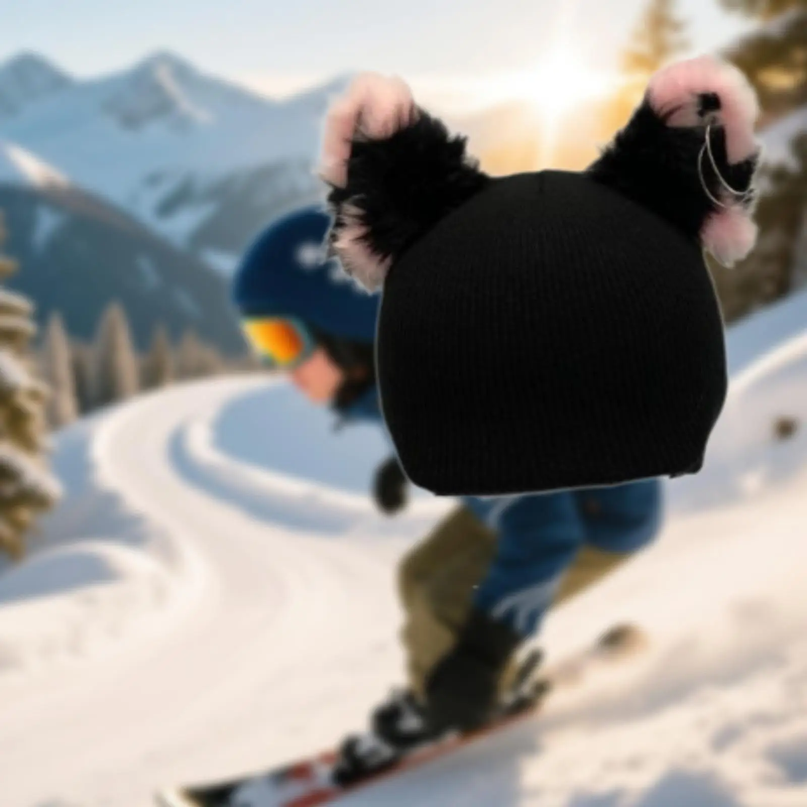Fun Knitted Ski Helmet Cover Cute Animal Ear Decoration Universal Snowboard Headgear for Winter Sport Protection