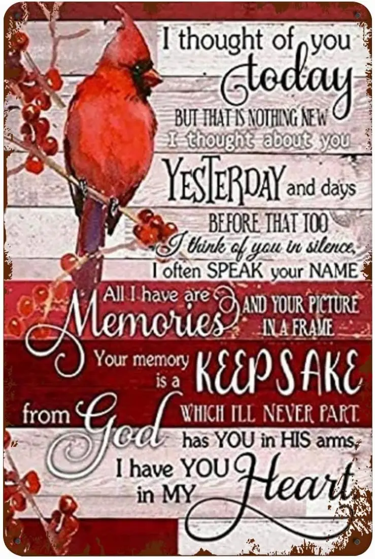 1p,Christmas Cardinal I Thought of You Today Retro Plaque of Tin Sign Street Garage Home Cafe Bar Bathroom Door Wall Decoration