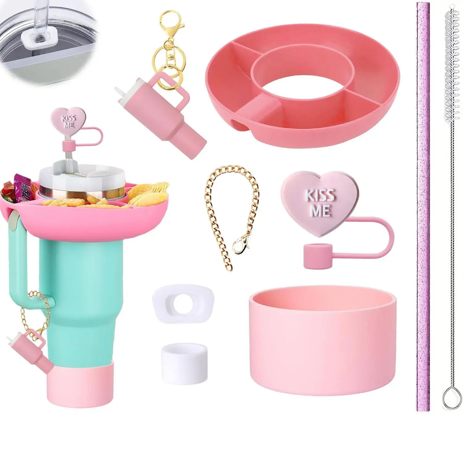 For Stanley Snack Tray Silicone Heart Straw Topper Cute Teacup Pendant Cup Sleeve - Kitchen Dining Accessories
