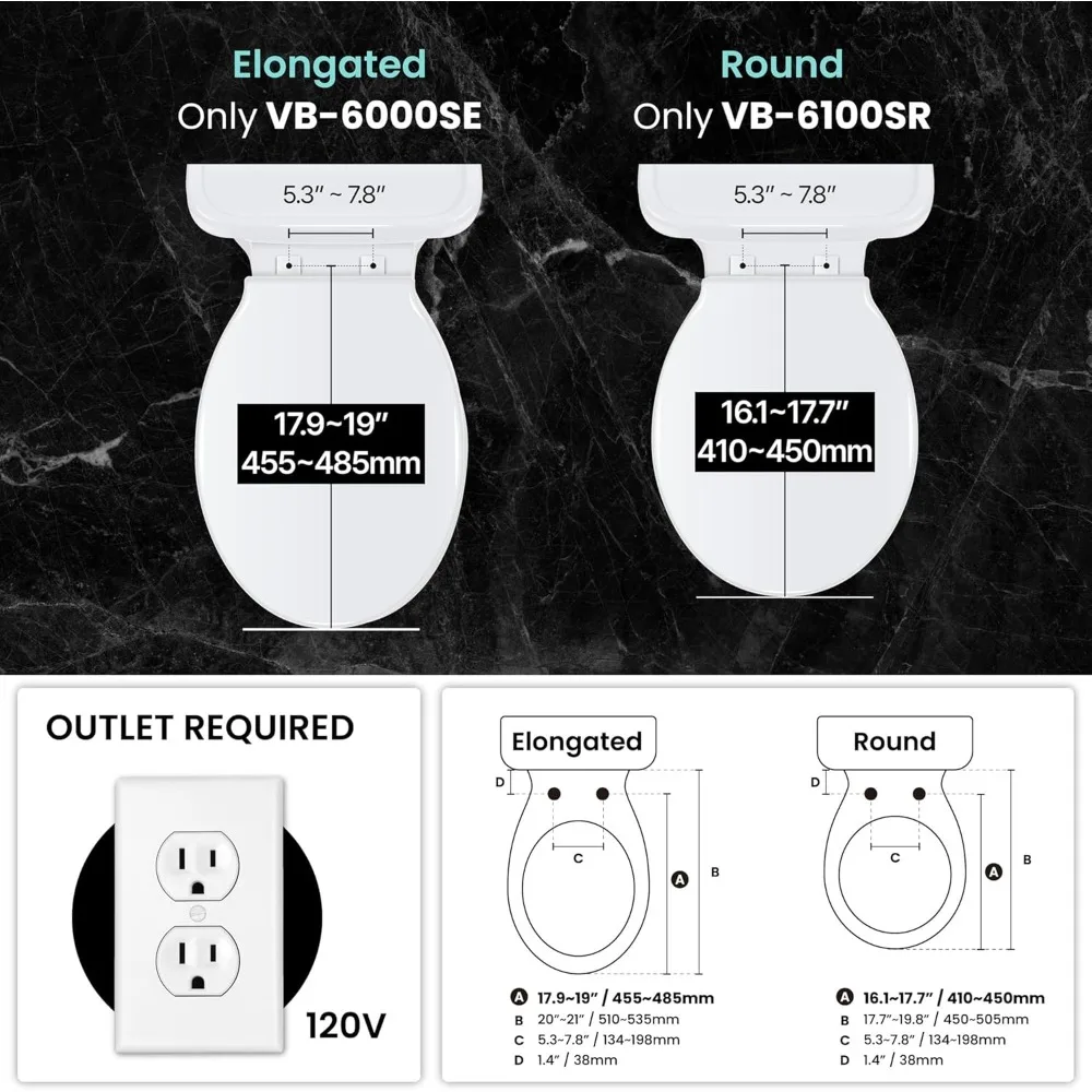 Round Bidet Toilet Seat, Warm Water, LED Light, Heated Seat, White, Dryer, Stainless Steel Nozzle, Smart Toilet Seat