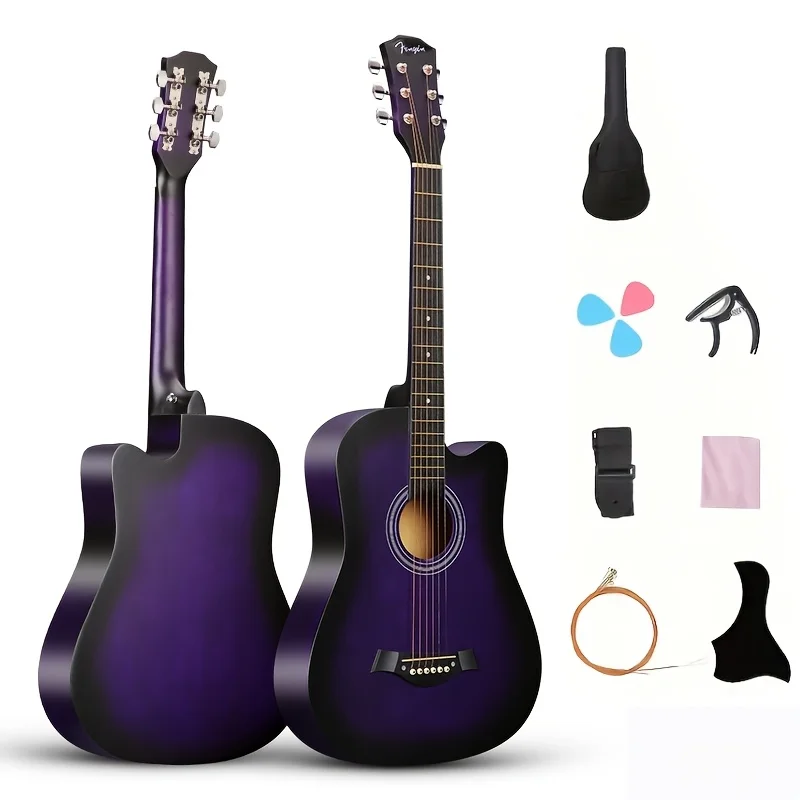 38 Inch Folk Acoustic Guitar Beginner Set, Orman Guqin Neck,basswood Panel,matte Surface,ABS Nuts, Including Bag, Christmas Gift