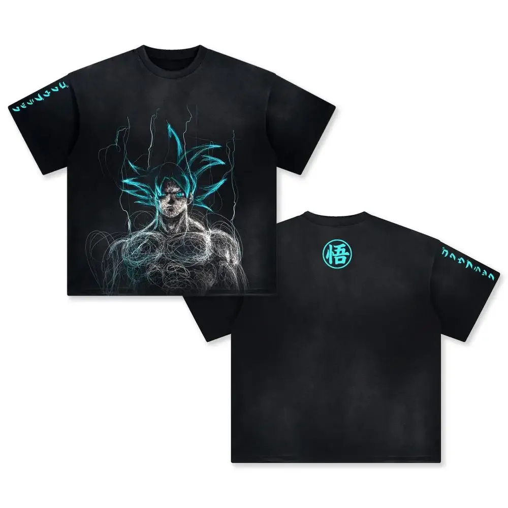 2026 Anime Dragon Ball Cosplay Washed Goku T-Shirt Cotton Large Casual Sports Vegeta Gym T-Shirt Men's Harajuku Tee Clothing